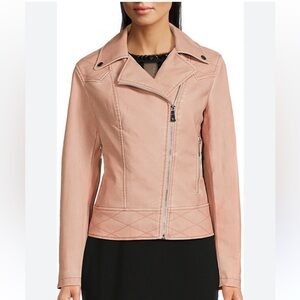 GUESS Light Pink Faux Leather Jacket Size L